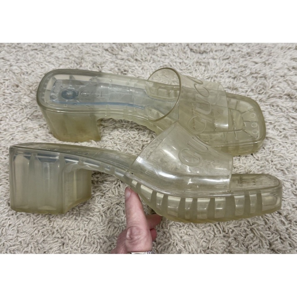 GUCCI Womens Clear Translucent Block Heel Slide Sandals EU 38 US 8 Summer Luxury - Picture 5 of 13